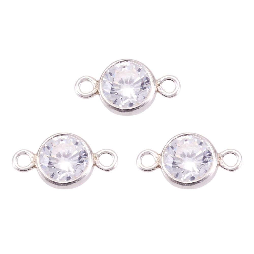 6689 Pandahall 3Pcs Cubic Zirconia Connector Charms Sterling Silver Link